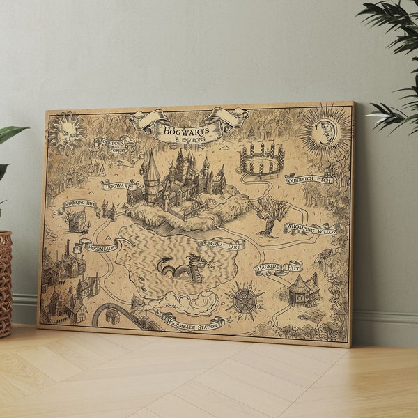 Fantasy Map Art Canvas, Painting on Canvas Print , Harry World Map Canvas Gift, Wall Art, Canvas Print, World Map, Magical World Canvas