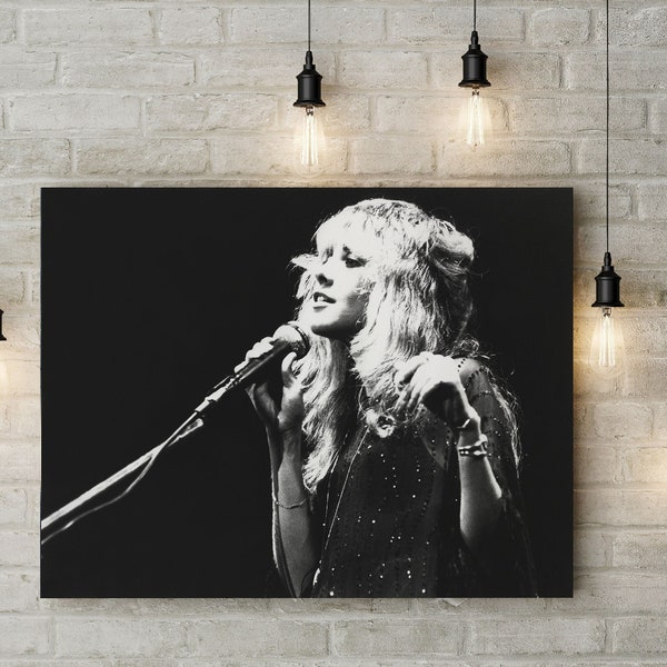 Stevie Nicks Black and White Canvas Wall Art, Stevie Nicks Singing Canvas Wall Art, Stevie Nicks CANVAS READY to Hang