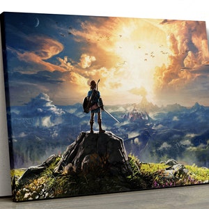 Legend of Zelda canvas Breath, Village Hyrule Jungle Travel Destination Prints, Great gift for Nintendo fans Free Shipping