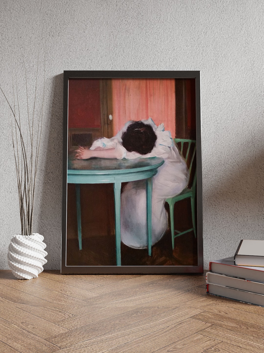 Tired Woman Vintage Wall Art Woman Portrait Antique Wall Decor Moody ...