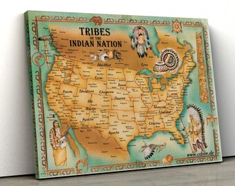 Tribes of Indian Nations Map Canvas Wall Art, American Indian Tribes Map Poster Print & Office Decoration Gratis verzending