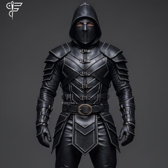 Men's Black Leather Armor Set, Gothic Warrior Outfit, Fantasy Assassin Cosplay Costume