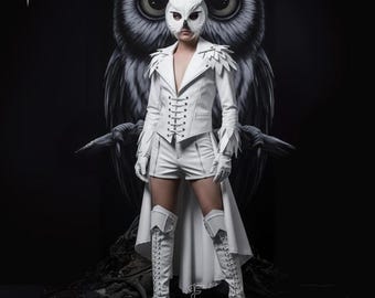White Owl Warrior Costume: Leather Cosplay Set - High Fashion Gothic