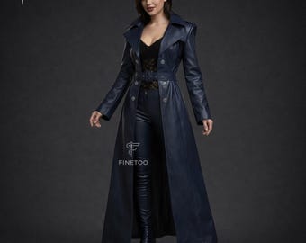 Genuine Leather Gothic Womens Fashion Halloween Costume: Handmade Gothic Vampire Long Coat