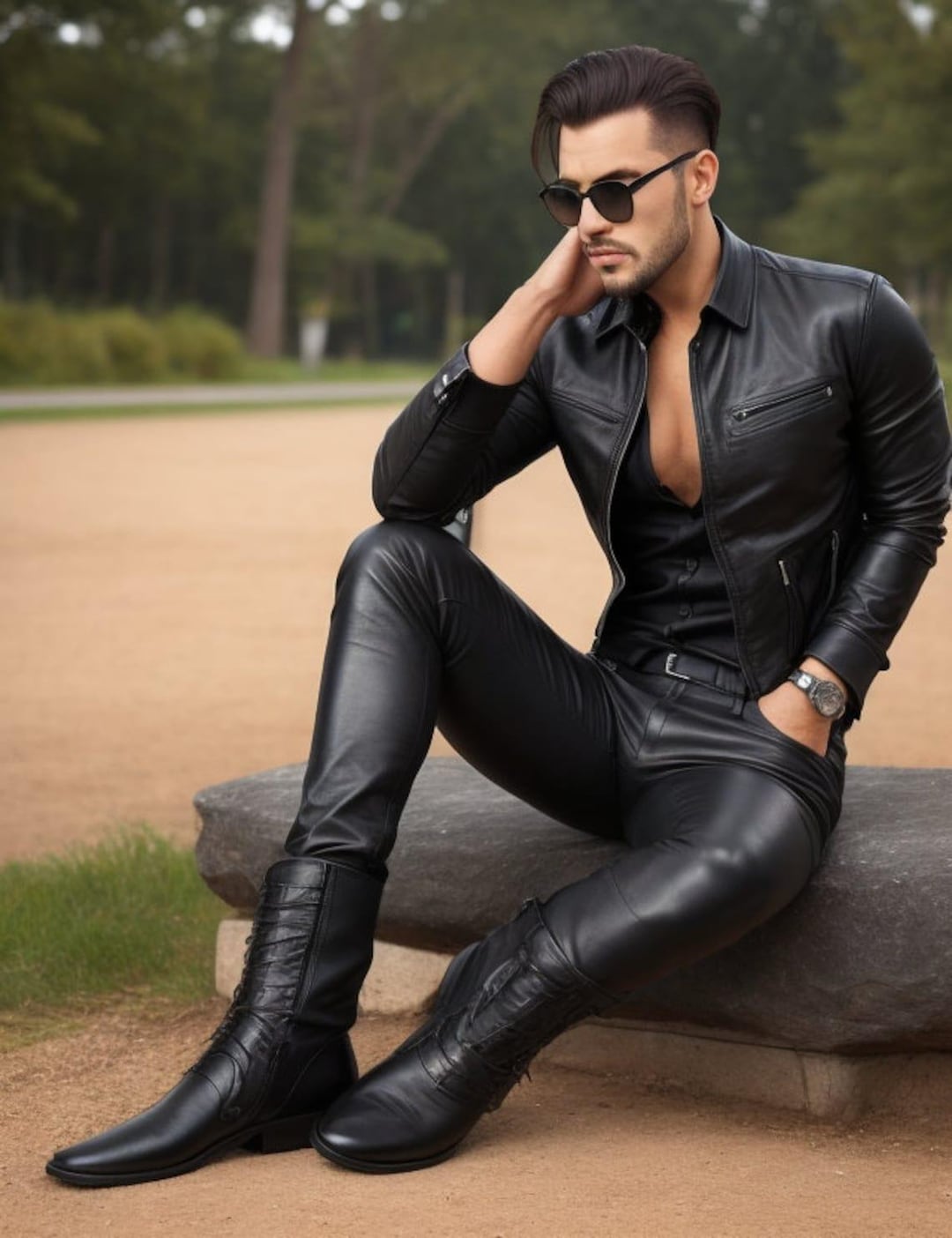 Men's Slimfit Genuine Sheep Leather Pants - Handmade Black Leather