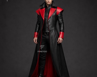 Handmade Black Leather Vampire Cosplay Coat: Genuine Leather Halloween Costume