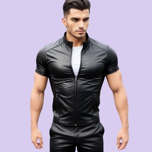 Handmade Leather Men Shirt,Genuine Leather Men Black T-shirt,Slimfit Leather Shirt,Gift For Him