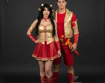 Handmade Couple Leather Themed Party Costume Set: Epic Fantasy Costume