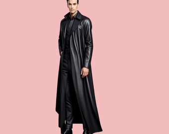 Genuine Leather Men Long Coat,Handmade Leather Black Men Coat,Leather Trench Coat,Black Winter Long Coat,Gift For Him