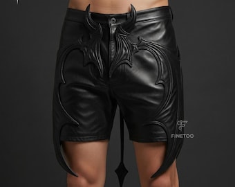Genuine Leather Devil Tail Shorts: Gothic Bat Wing Design