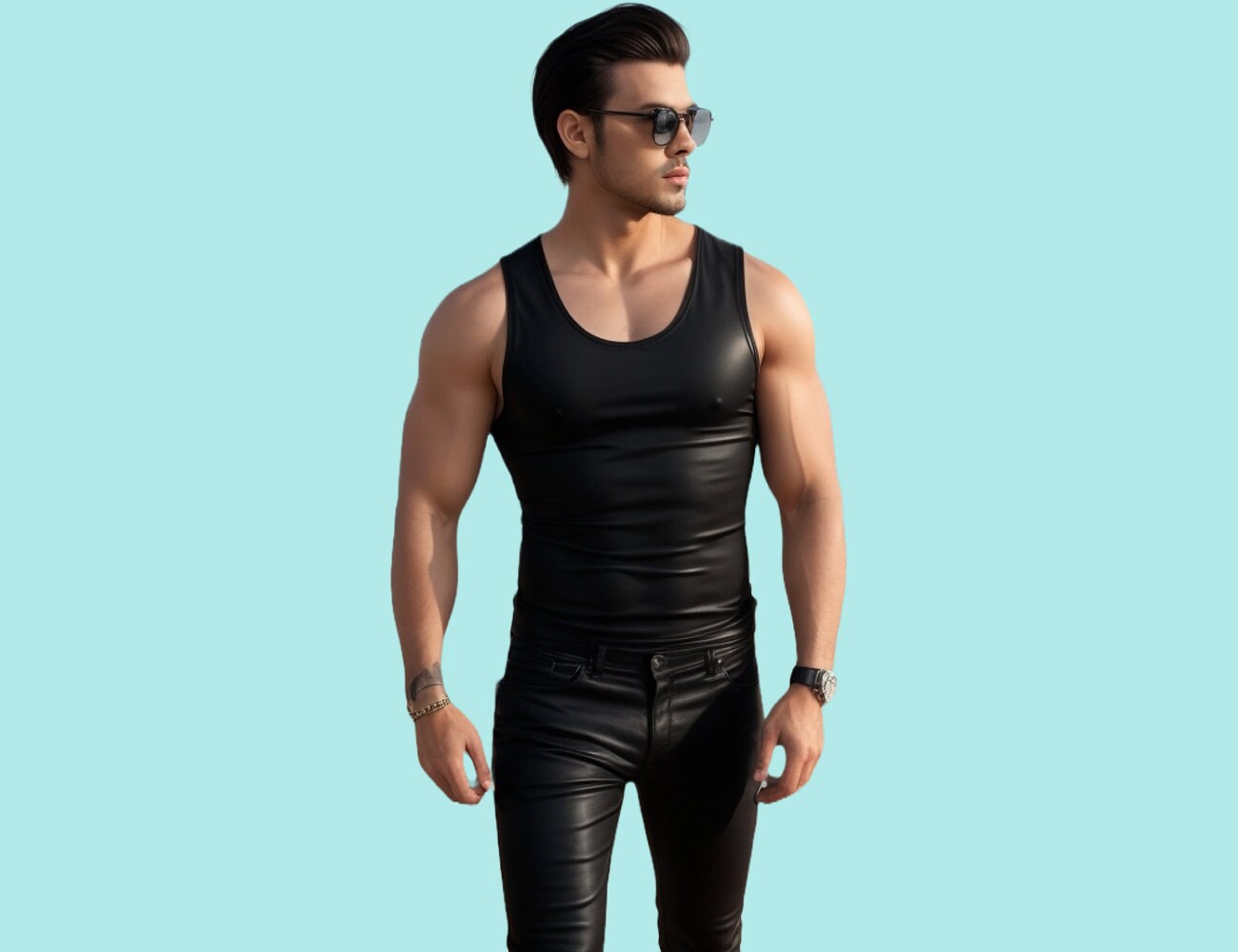 Black Leather Sleeveless Jacket 