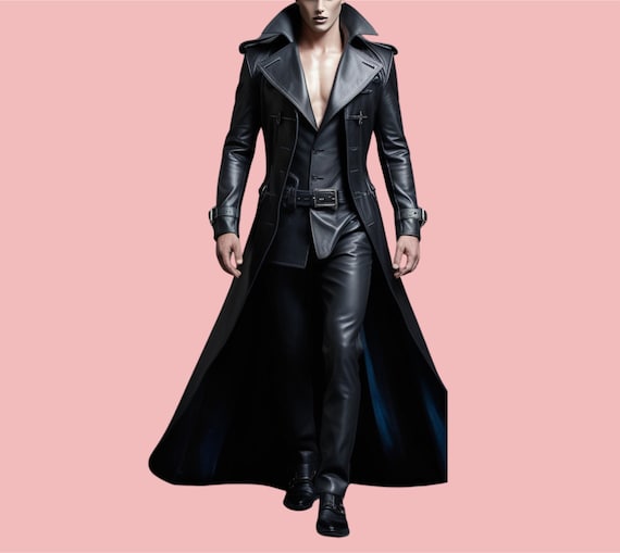 Trench Coat Sobretudo Preto Masculino Gotico Sobretudo De Couro