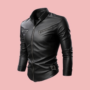 Handgemaakt zacht schapenleer herenshirt, echt zwart leren bikershirt, leren slimfit shirt, cadeau voor hem