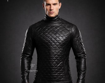 Handmade Black Leather Shirt, Genuine Sheep Leather, Gift For Him