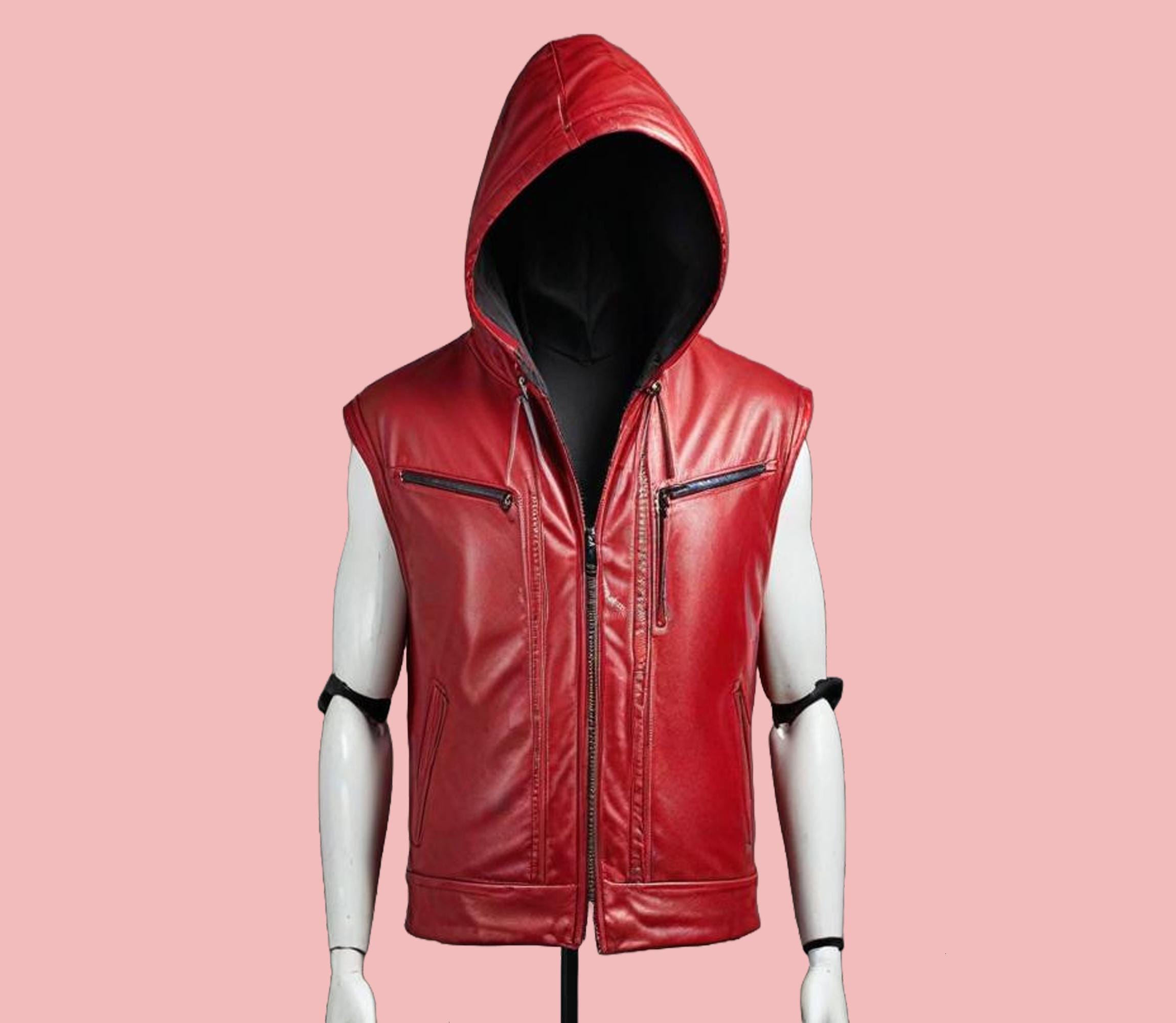 高価値セリー Genuine - Jacket Red Leather Real Men Leather Jacket Hooded Clothing