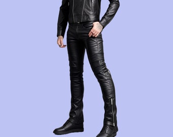 Handgefertigte Herren-Lederhose, echte schwarze Lederhose für Herren, SlimFit-Lederhose, Geschenk für Ihn