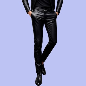 Pantalón de piel de oveja hecho a mano para hombre, pantalón negro de piel auténtica para hombre, pantalón de motociclista para hombre, regalo para él