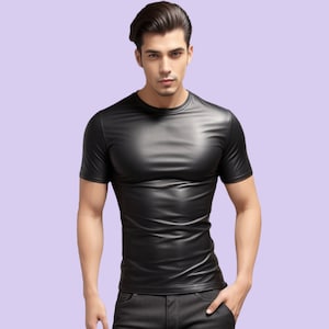 Handmade Leather Men Shirt,Genuine Leather Men Black T-shirt,Men Half Sleeves Shirt,Gift For Him