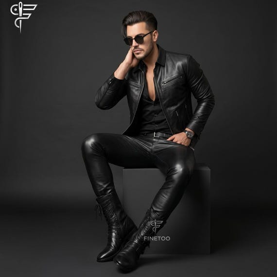 Men's Slimfit Genuine Sheep Leather Pants - Handmade Black Leather