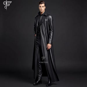 Handgemaakte lange jas van echt leer - zwarte wintertrenchcoat