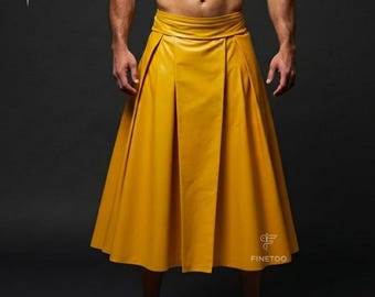 Kilt gladiateur en cuir véritable : jupe utilitaire cosplay jaune pour homme