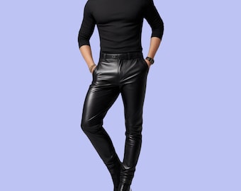 Pantaloni Uomo In Vera Pelle Di Agnello Blu | Morbidi, Personalizzabili | LGBT
