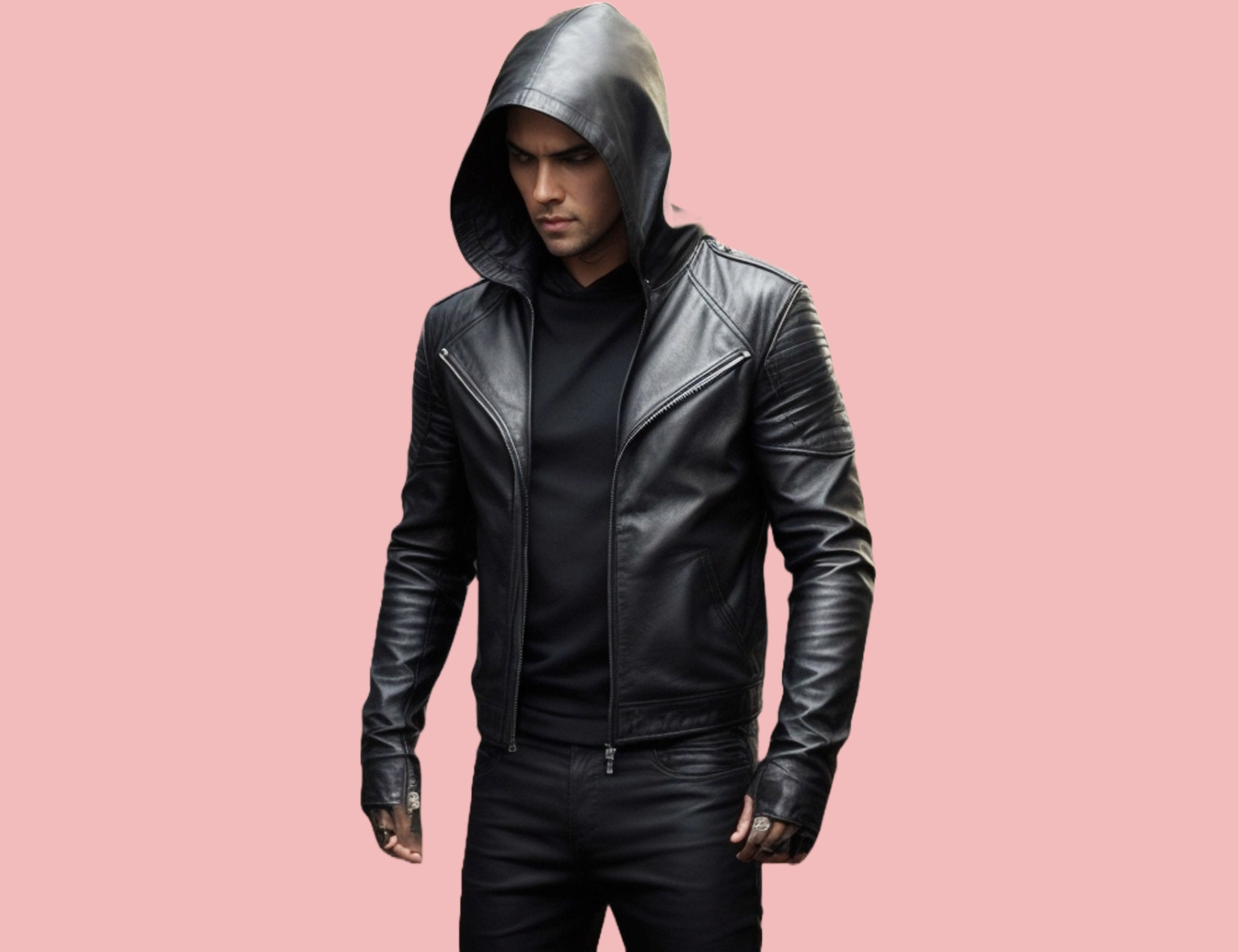 Hooded leather jacket