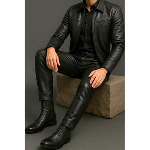 Men’s Slim Fit Genuine Sheep Leather Pants – Handmade Black Leather Trousers – Real Leather Slim Fit Pants – Gift for Him