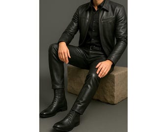 Handmade Slim Fit Sheep Leather Pants: Men's Black Leather Trousers