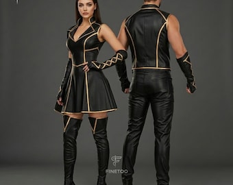 Black Leather Couple Costume: Handmade Dark Fantasy Halloween Outfit