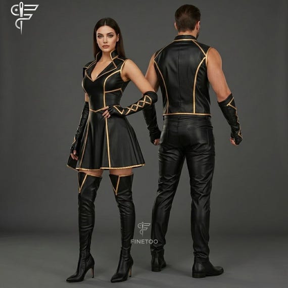 Black Leather Couple Costume: Handmade Dark Fantasy Halloween Outfit