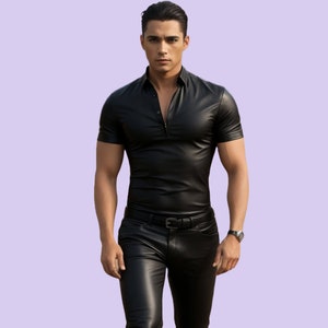 Handmade Sheep Leather Men T-shirt,Genuine Leather Men Shirt,Slimfit Shirt,Gift For Him