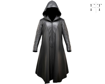 Handmade Leather Men Hooded Long Coat, Genuine Black Steampunk Coat, Black Leather Hooded Coat, Gift For Men