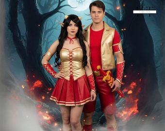 Conjunto de disfraz de cuero para pareja, hecho a mano, para fiesta temática: disfraz de fantasía épica
