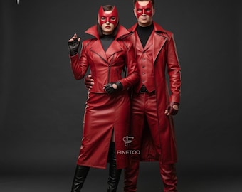 Genuine Leather Gothic Costume Set: Red Fantasy Couple Outfits