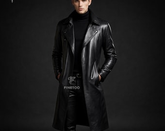 Genuine Leather Men's Trench Coat, Handmade Steampunk Duster