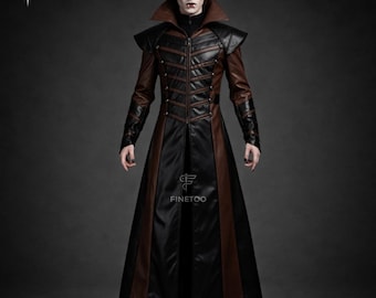 Genuine Leather Gothic Vampire Coat: Mens Halloween Costume Overcoat
