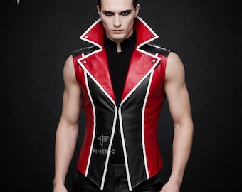 Herren Echtleder Vampir Weste: Gothic Herrenmode Halloween Outfit