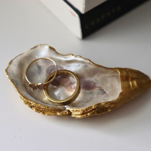 Large Pearl & Gold Oyster Shell Trinket Dish | Ring or Jewelry Dish | Proposal Gift | Handcrafted in USA | Holiday Gift Christmas Gift
