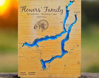 Shuswap Lakes Bathymetric Wood Map