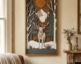 9 Layers Handcrafted Woodland Animal Wood Art – 20" x 11.5"