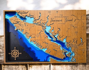 Vancouver Island Bathymetric Style Wood Map