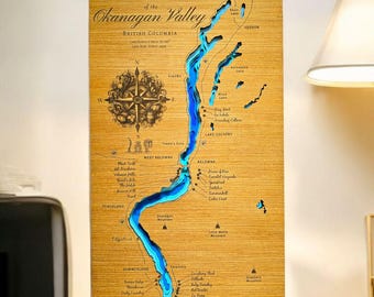 Handcrafted Wineries of the Okanagan Valley Bathymetry Map Highlighting the Kelowna, Penticton and Surrounding Area Wineries.