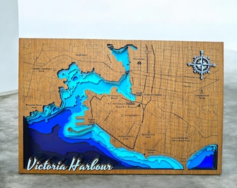 Handmade 3D Victoria Inner Harbour, British Columbia, Bathymetry Depth Map