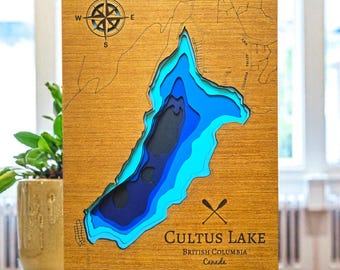 7 Layers CULTUS LAKE, British Columbia, Bathymetry Wood Map
