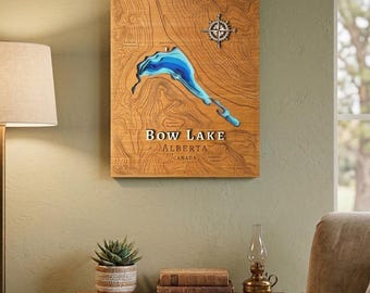 Handmade Wood Bathymetry Map of Bow Lake