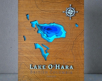 7 Layers 3D Bathymetry Map of Lake o' Hara - Customizable Handcrafted Wall Art