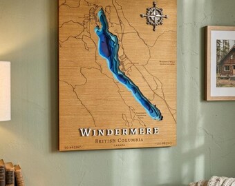 7 Layers 3D Bathymetry Map of Windermere Lake - Customizable Handcrafted Wall Art