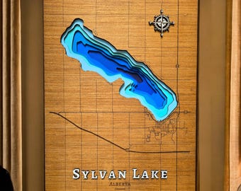 7 Layers 3D Bathymetry Map of Sylvan Lake - Customizable Handcrafted Wall Art