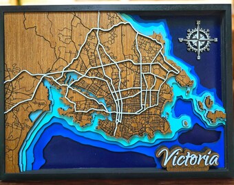Handmade 3D Victoria, British Columbia, Bathymetry Depth Map